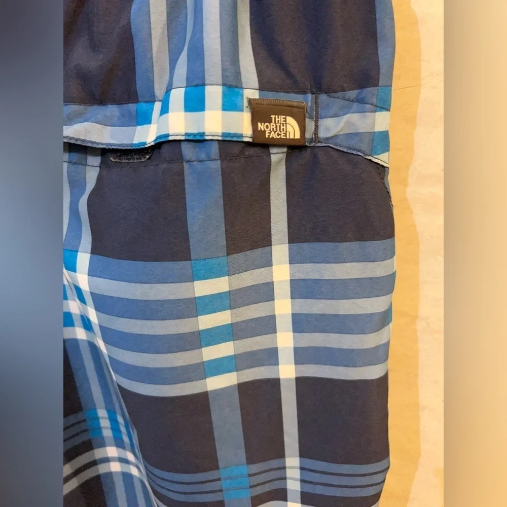 The North Face Navy and Light Blue Plaid Swim Shorts
